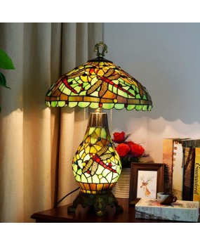 American style countryside, European style, Tiffany colored glass living room, dining room, bedroom decoration, green dragonfly mother and child desk lamp