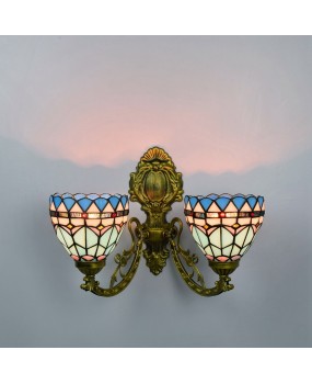 Europa Tiffany Corridor Double Headed Wall Lamp Mediterranean Blue Creative Colored Glass Living Room Dining Room Glass Lamp