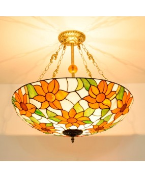 60CM rural sunflowers, European style Tiffany colored glass living room, dining room, bedroom, bar, pendant light