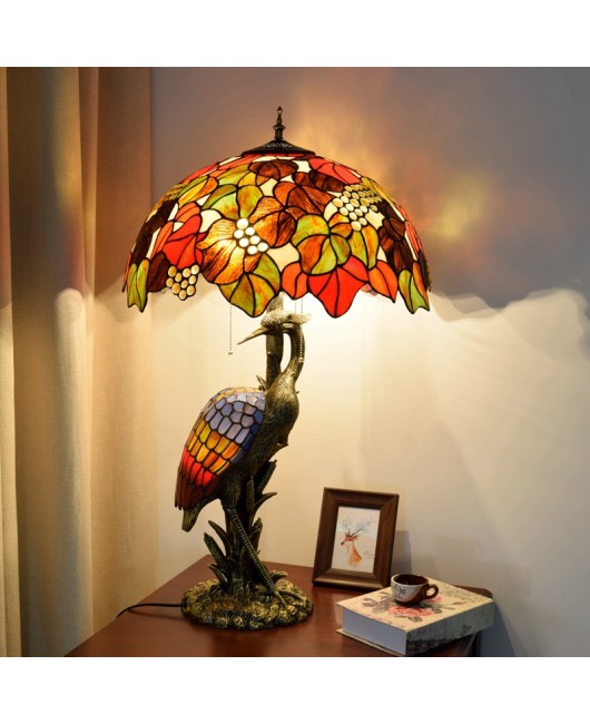 Europa Tiffany Vintage Colored Glass Guest Restaurant Hotel Decoration Large Desk Lamp Celebrating Grape Crane Art Lamp