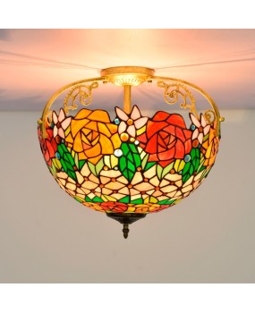 40CM Euro Tiffany Colorful Rose Colored Glass Restaurant Bedroom Corridor Bathroom Glass Ceiling Light