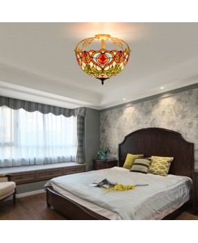 40CM Oucong Tiffany Peach Countryside Colored Glass Restaurant Bedroom Corridor Glass Half Hanging Ceiling Light