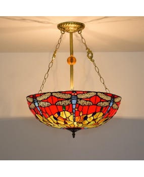 50cm American Retro Red Bottom Dragonfly Europe Tiffany Colored Glass Living Room Dining Room Bedroom Pendant