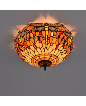 40CM Euro Tiffany Vintage Dragonfly Colored Glass Restaurant Bedroom Corridor Bathroom Glass Ceiling Light