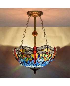 Europa Tiffany countryside colored glass living room, dining room, bedroom counter pendant light, blue dragonfly European style pendant light
