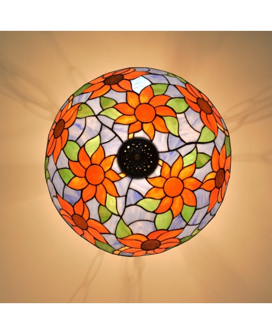 50cm American countryside sunflower creative Mediterranean bar light, European Tiffany colored glass restaurant pendant light