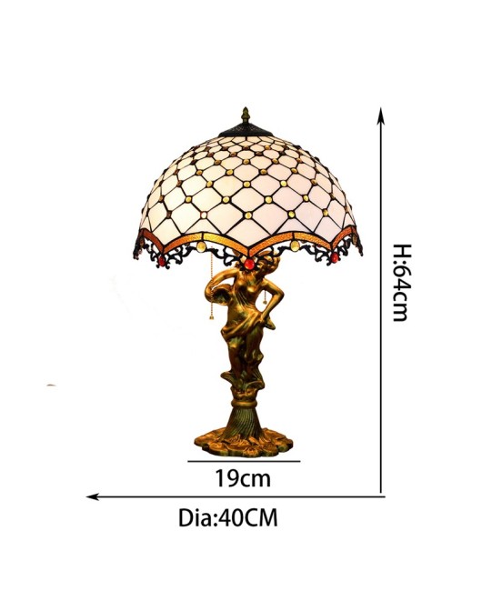 40CM Euro Tiffany Mediterranean White Beads Colored Glass Living Room Dining Room Bedroom Beauty Alloy Desk Lamp