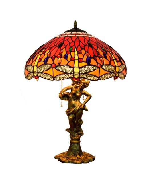 45CM Eu Cong Tiffany Vintage Red Joyful Dragonfly Art Colored Glass Guest Dining Room Bedroom Desk Lamp Gift