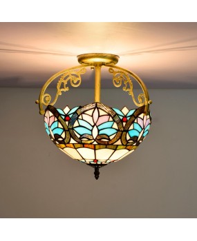30CM Europa Tiffany Retro Mediterranean Love Colored Glass Restaurant Bedroom Corridor Glass Ceiling Light