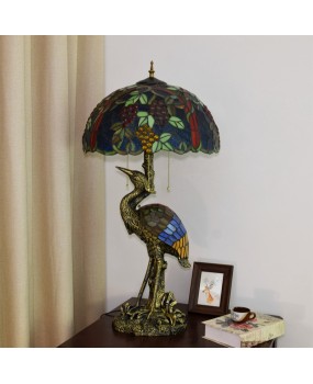 American style countryside grape decorated glass table lamp, European style Tiffany colored glass guest restaurant bar crane table lamp