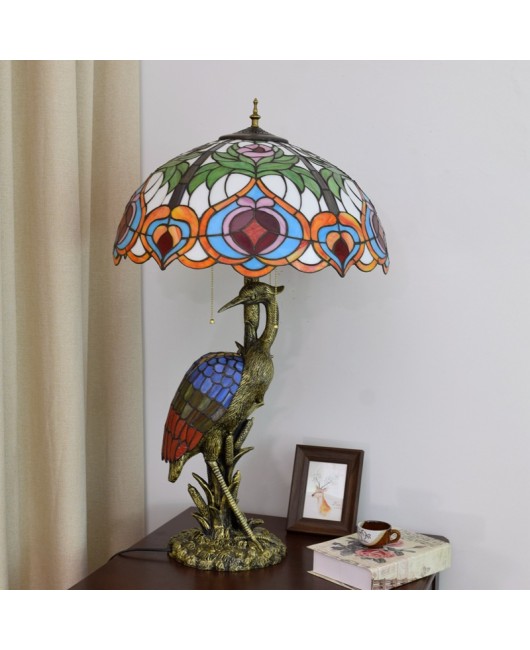 Europa Tiffany Creative Colored Glass Living Room Restaurant Hotel Peach Decorative Large Desk Lamp Crane Art Lamp