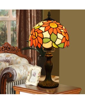 European style creative decoration, Tiffany colored glass living room, dining room, bedroom bedside lamp, sunflower 20CM