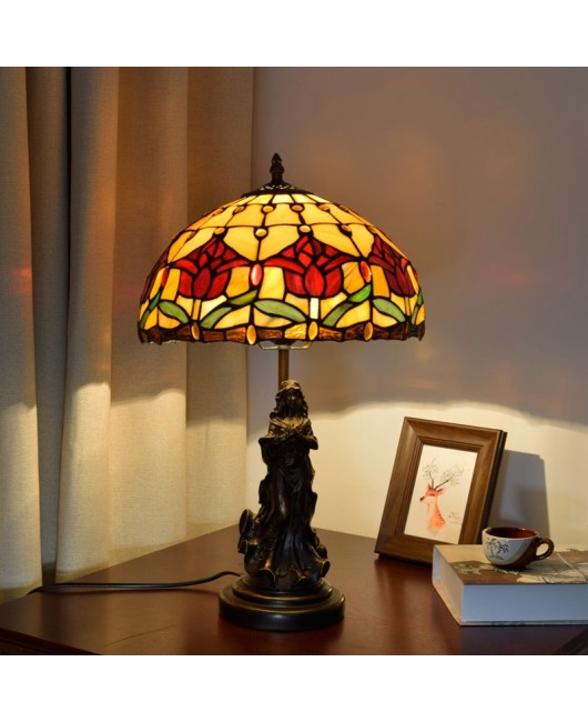 Europa Tiffany Colored Glass Vintage Countryside Red Curcuma Fragrant Restaurant Bedroom Bedside Table Lamp Bar