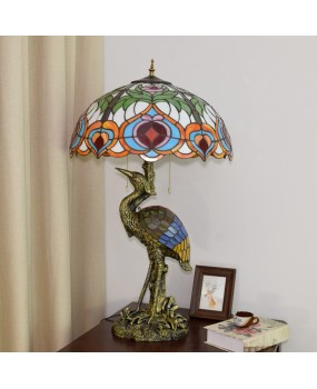 Europa Tiffany Retro Creation Male Crane Desk Lamp Colored Glass Living Room Restaurant Hotel Bar Peach Glass Lamp