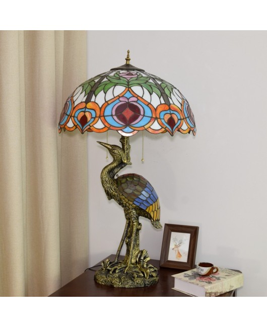 Europa Tiffany Retro Creation Male Crane Desk Lamp Colored Glass Living Room Restaurant Hotel Bar Peach Glass Lamp