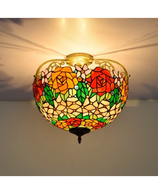 40CM Euro Tiffany Colorful Rose Colored Glass Restaurant Bedroom Corridor Bathroom Glass Ceiling Light