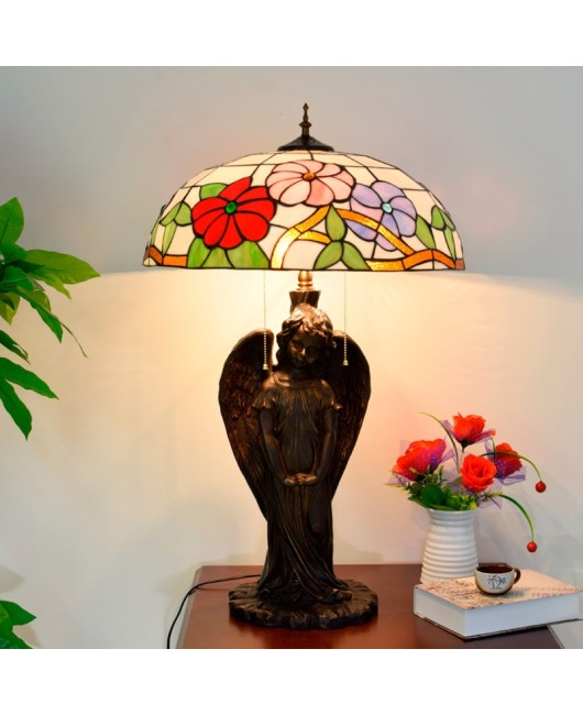 Europa Tiffany Countryside Morning Glory Creative Angel Decoration Large Desk Lamp Retro Hotel Bar Lobby Lighting