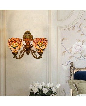 Europa Tiffany Corridor Double Headed Wall Light American Creative Baroque Colored Glass Bar Restaurant Glass Light