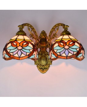 Europa Tiffany Corridor Double Headed Wall Lamp American Creative Baroque Colored Glass Living Room Dining Room Glass Lamp