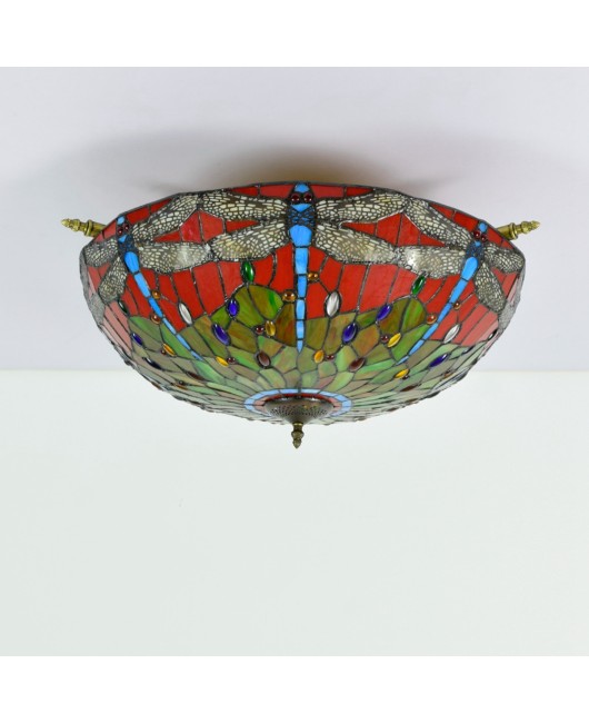 65CM Europa Tiffany Art Celebration Colorful Glass Small Living Room Restaurant Bar Bedroom Dragonfly Semi Ceiling Light