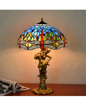 40CM Europa Tiffany Mediterranean Blue Dragonfly Colored Glass Bar Restaurant Bedroom Beauty Desk Lamp