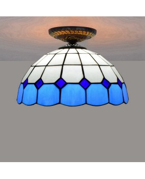 30CM Mediterranean Euro Tiffany Colored Glass Restaurant Bedroom Corridor Blue Glazed Ceiling Light Fixture