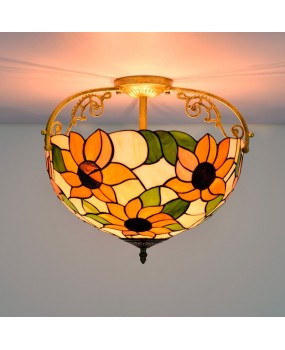 40CM Europa Tiffany Sunflower Colored Glass Dining Room Bedroom Corridor Glass Half Hanging Ceiling Light