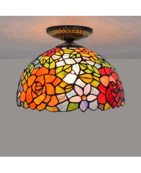 30CM rural rose, European style Tiffany colored glass restaurant, bedroom, hallway, glazed ceiling light fixture