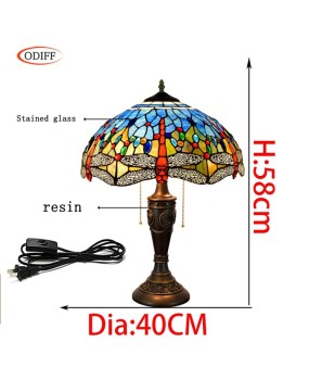 40CM European Tiffany Decorative Colored Glass Blue Dragonfly Retro Living Room Dining Room Bedroom Bedhead Lighting