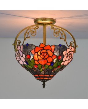 30CM European style Tiffany countryside rose colored glass restaurant bedroom hallway bathroom glass ceiling light
