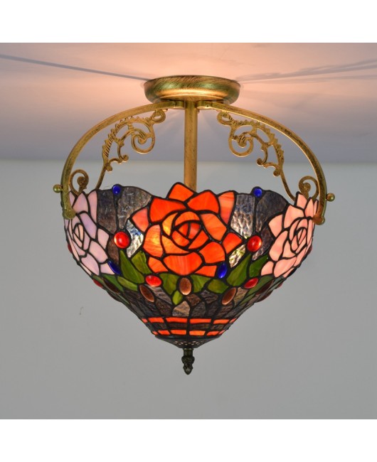 30CM European style Tiffany countryside rose colored glass restaurant bedroom hallway bathroom glass ceiling light