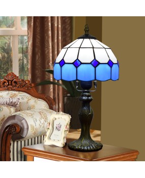 Europa Tiffany Creative Mediterranean Blue Grid Guest Restaurant Book Children's Room Small Desk Lamp Diameter 20CM
