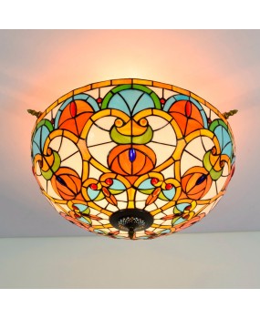 65CM Europa Tiffany Peach Heart Beads Colored Glass Small Living Room Dining Room Bar Bedroom Art Semi Ceiling Light