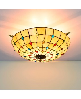 65CM European Tiffany Art Warm Color Colored Glass Guest Restaurant Bar Bedroom Colored Bead Semi Ceiling Light