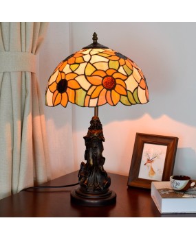 Europa Tiffany American Countryside Sunflower Living Room Dining Room Bedroom Bedside Table Lamp Bar Decorative Glass Lamp