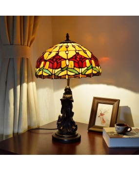 Europa Tiffany Colored Glass Vintage Countryside Red Curcuma Fragrant Restaurant Bedroom Bedside Table Lamp Bar