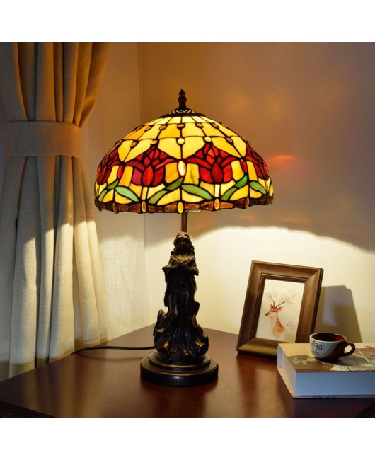 Europa Tiffany Colored Glass Vintage Countryside Red Curcuma Fragrant Restaurant Bedroom Bedside Table Lamp Bar