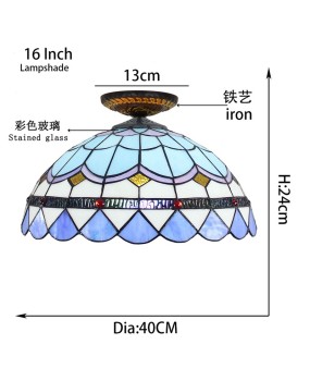 40CM Mediterranean Euro Tiffany Colored Glass Restaurant Bedroom Corridor Bathroom Glass Ceiling Light Fixture