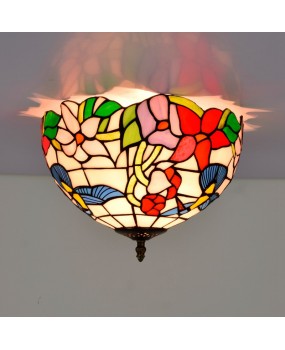 30CM European Tiffany Countryside Bird Art Colored Glass Restaurant Corridor Bathroom Glass Ceiling Light