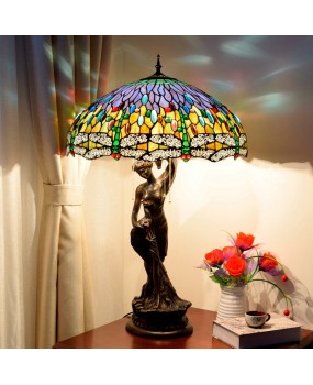 Europa Tiffany Countryside Decoration Colored Glass Living Room Dining Room Bedroom Large Decoration Dragonfly Beauty Desk Lamp