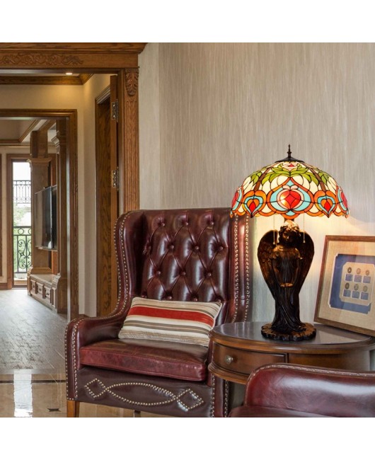 American rustic retro European Tiffany colored glass art decoration dining room bedroom large angel desk lamp