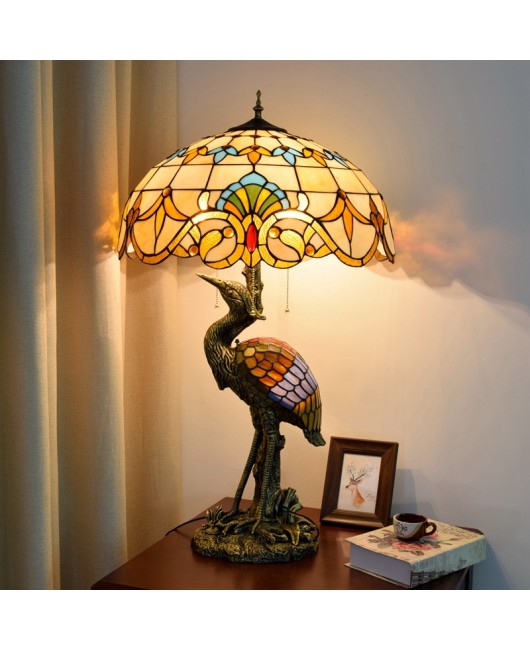 Europa Tiffany Male Crane Desk Lamp Colored Glass Living Room Restaurant Hotel Bar Baroque Large Lamp