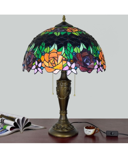 40CM European style Tiffany retro American countryside bar, club, living room, bedroom, bedside table lamp, rose lamp