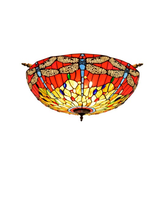 65CM Europa Tiffany Art Celebration Colorful Glass Small Living Room Restaurant Bar Bedroom Dragonfly Semi Ceiling Light