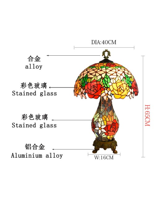 American rose countryside retro mother and child desk lamp, living room dining room bedroom, European Tiffany handmade glass lighting fixture