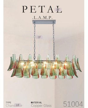 French Murano Restaurant Designer's Mura Restaurant Green Petals Handmade Glass Vintage Villa Pendant Light