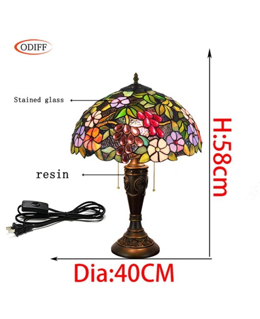 40CM Euro Tiffany American Retro Creative Grape Art Desk Lamp European Bar Living Room Bedroom Bedlight