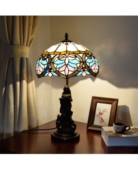 Europa Tiffany Retro Mediterranean Living Room, Dining Room, Bedroom Bedside Table Lamp, Bar Decoration Colored Glass Lamp