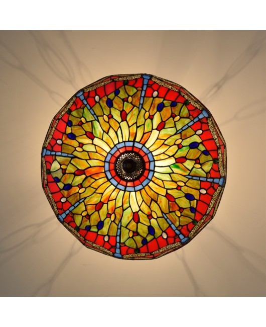 60CM vintage red background dragonfly European style Tiffany European colored glass living room dining room bedroom pendant light