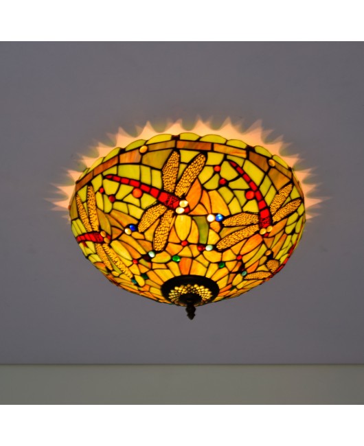 40CM Euro Tiffany Dragonfly Colored Glass Restaurant Bedroom Corridor Bathroom Green Glass Ceiling Light